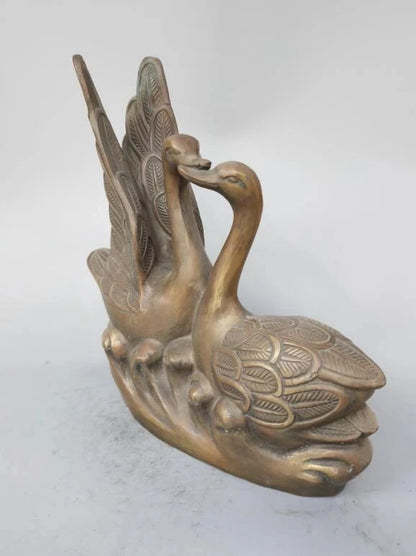 Chinese pure brass Two swans crafts statue
