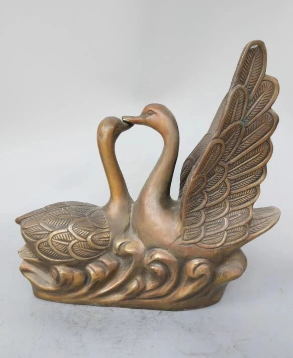Chinese pure brass Two swans crafts statue