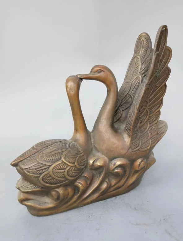 Chinese pure brass Two swans crafts statue
