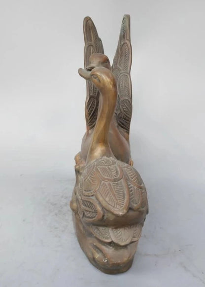 Chinese pure brass Two swans crafts statue
