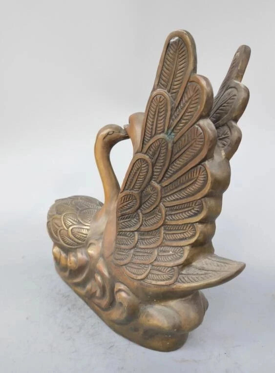Chinese pure brass Two swans crafts statue