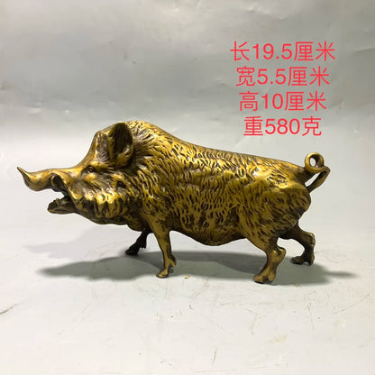 Chinese pure brass Zodiac pig crafts statue