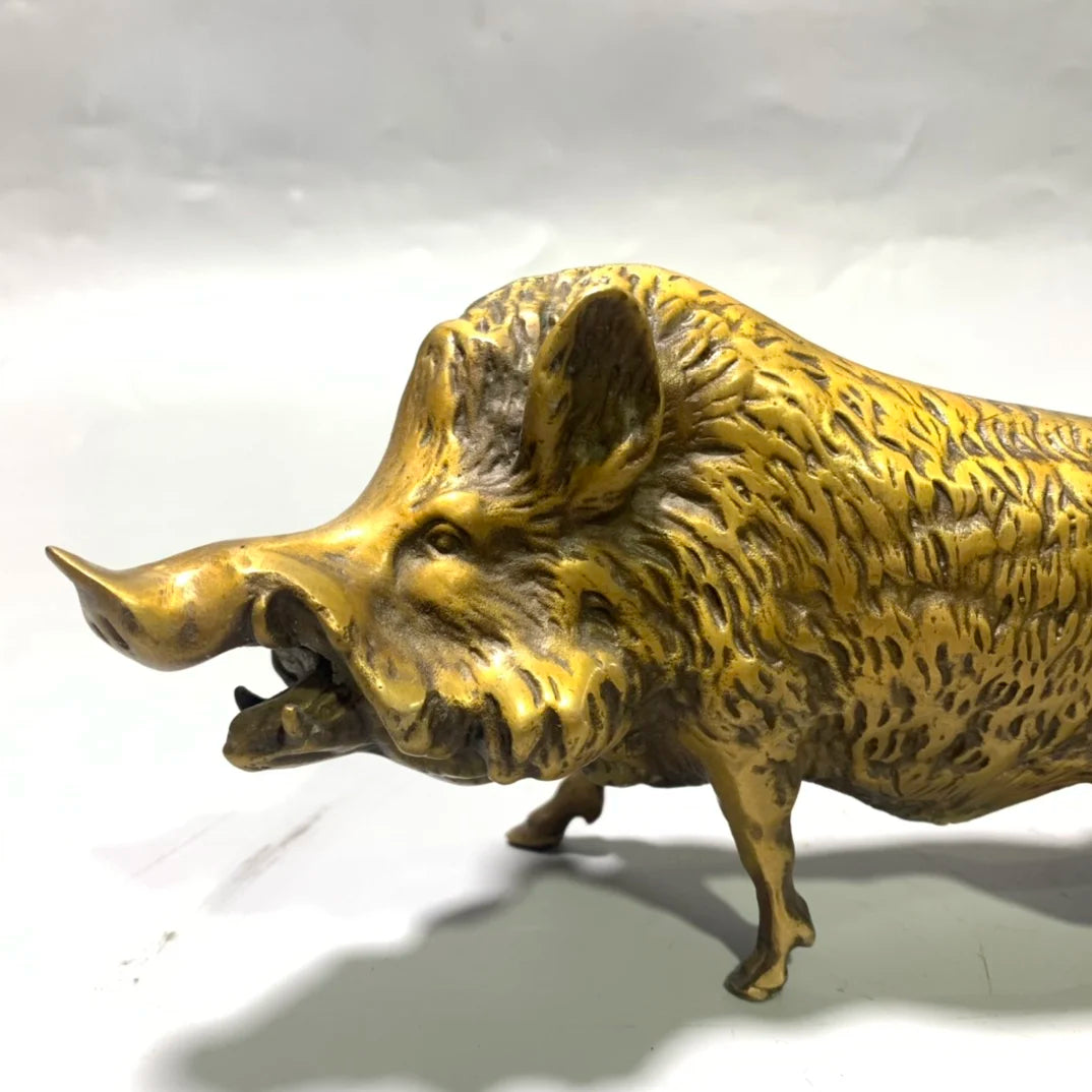 Chinese pure brass Zodiac pig crafts statue