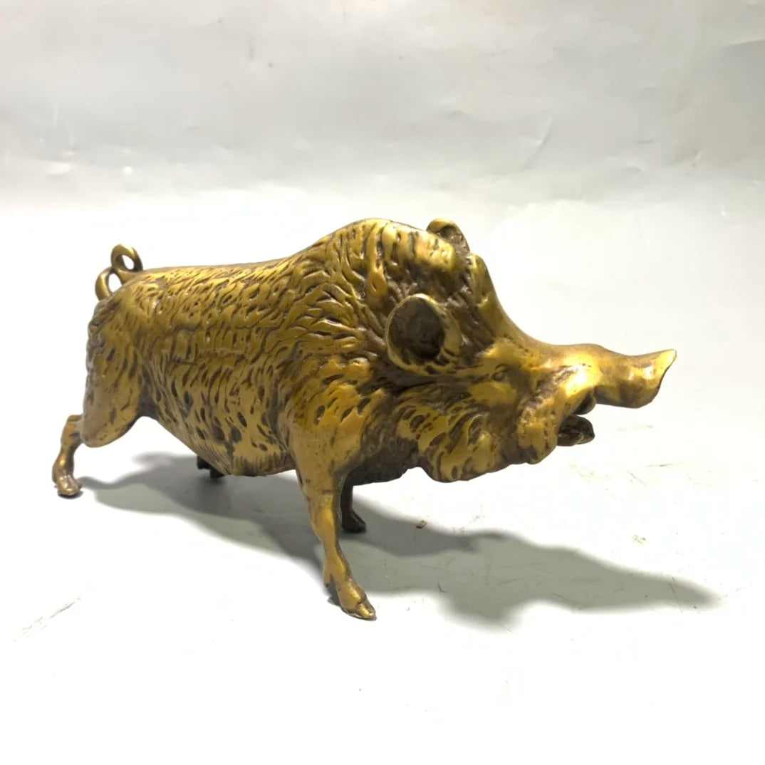 Chinese pure brass Zodiac pig crafts statue
