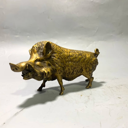 Chinese pure brass Zodiac pig crafts statue