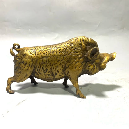 Chinese pure brass Zodiac pig crafts statue