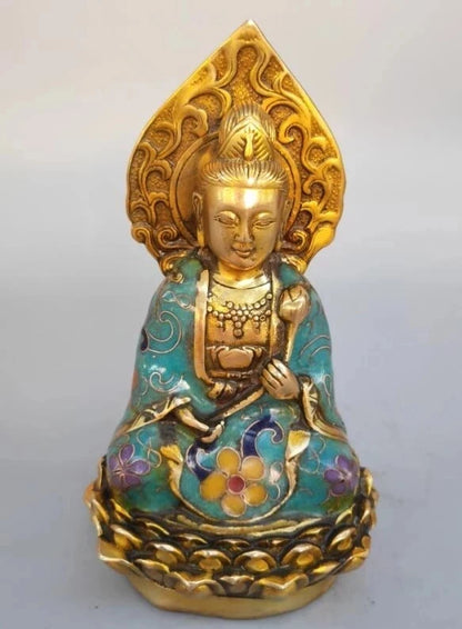 Chinese pure brass cloisonne guanyin bodhisattva statue