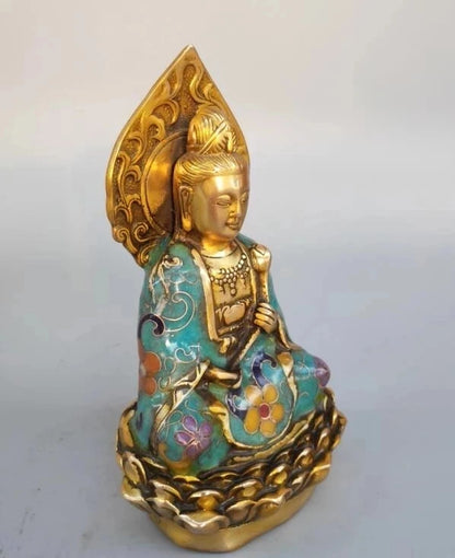 Chinese pure brass cloisonne guanyin bodhisattva statue