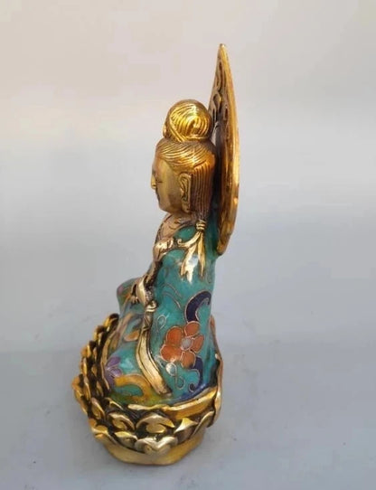 Chinese pure brass cloisonne guanyin bodhisattva statue