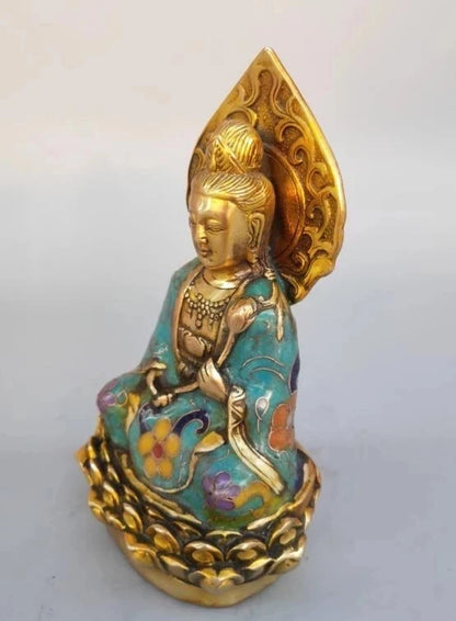 Chinese pure brass cloisonne guanyin bodhisattva statue