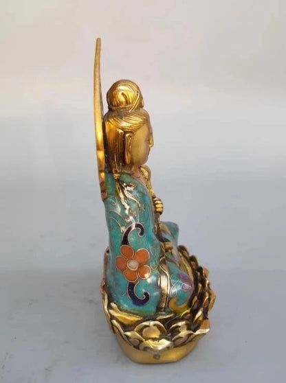 Chinese pure brass cloisonne guanyin bodhisattva statue