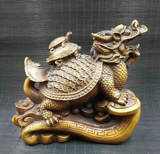 Chinese pure brass money dragon turtle feng shui decorative arts and crafts gift.