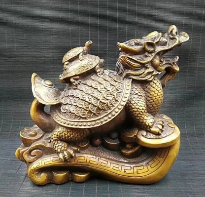 Chinese pure brass money dragon turtle feng shui decorative arts and crafts gift.