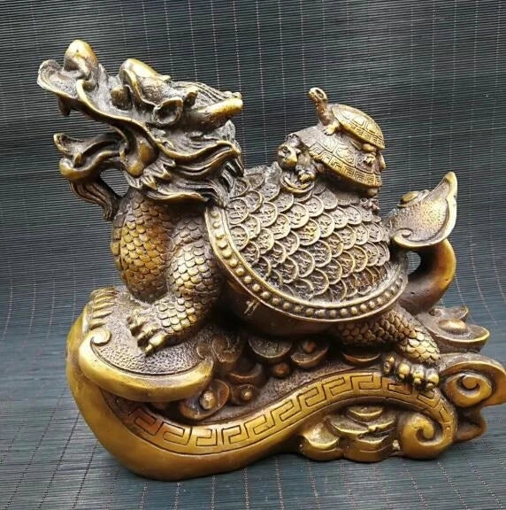 Chinese pure brass money dragon turtle feng shui decorative arts and crafts gift.