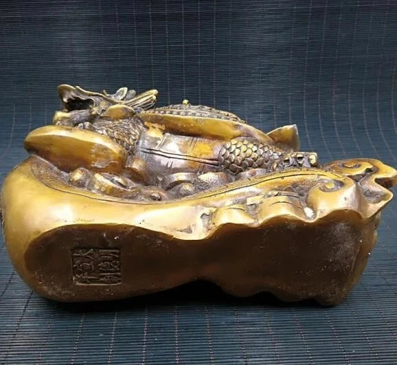 Chinese pure brass money dragon turtle feng shui decorative arts and crafts gift.