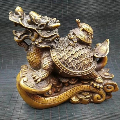 Chinese pure brass money dragon turtle feng shui decorative arts and crafts gift.