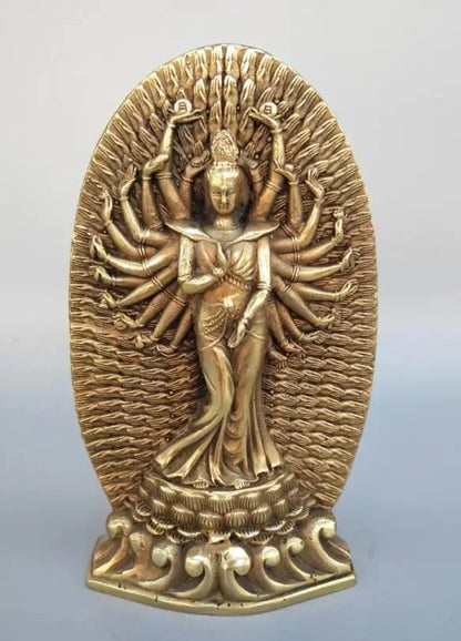 Chinese pure brass thousand hand guanyin crafts statue