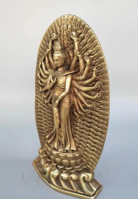 Chinese pure brass thousand hand guanyin crafts statue