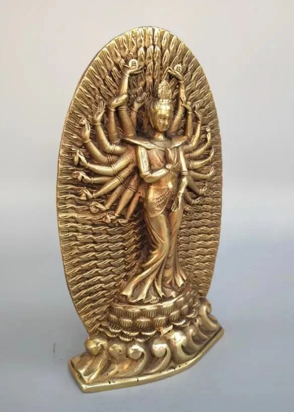 Chinese pure brass thousand hand guanyin crafts statue
