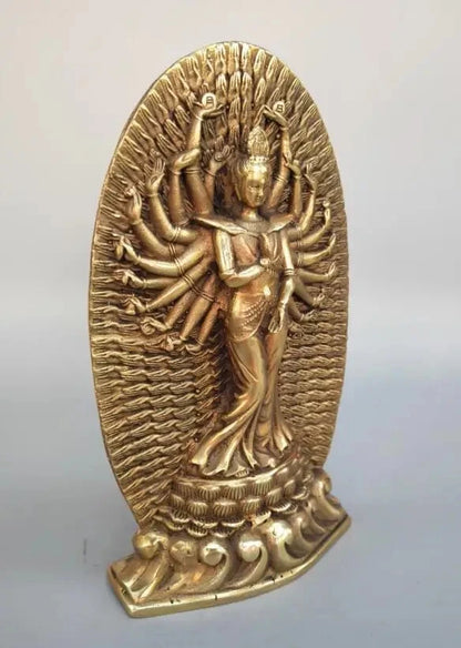 Chinese pure brass thousand hand guanyin crafts statue