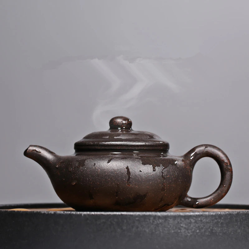 Chinese real yixing zisha black galaxy clay tea pot 180cc antique style pot of tea marked master teapot ball shaped infuse holes