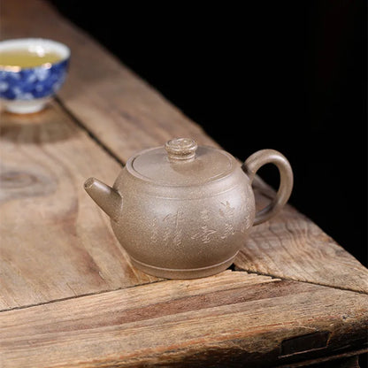 Chinese real yixing zisha duan clay tea pot Character carved ball shaped infuser holes kunfu pot of tea marked master on sales