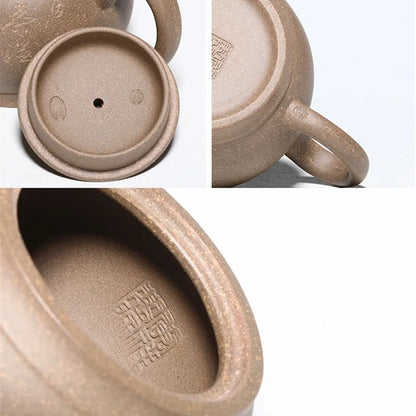 Chinese real yixing zisha duan clay tea pot Character carved ball shaped infuser holes kunfu pot of tea marked master on sales