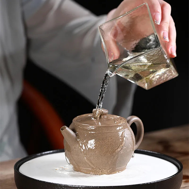 Chinese real yixing zisha duan clay tea pot Character carved ball shaped infuser holes kunfu pot of tea marked master on sales