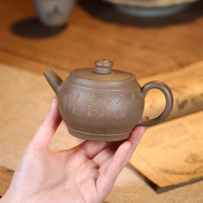 Chinese real yixing zisha duan clay tea pot Character carved ball shaped infuser holes kunfu pot of tea marked master on sales