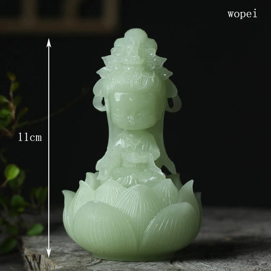 Chinese style Cartoon Guanyin Statuette High-quality hand-carved cute little Guanyin Bodhisattva Home desktop decoration statue