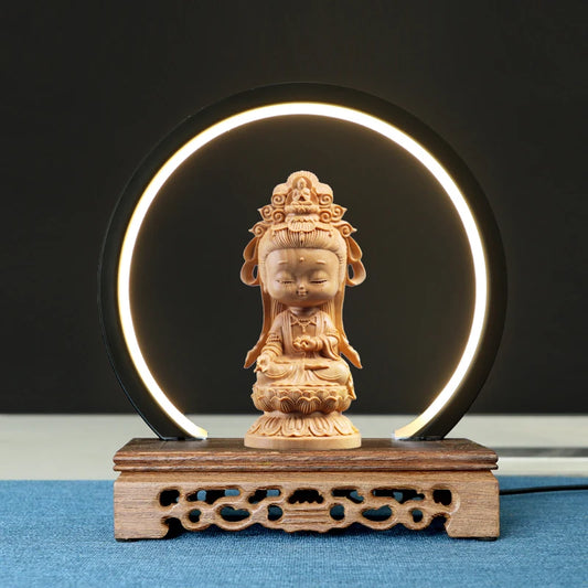 Chinese style Cartoon Guanyin Statuette High-quality hand-carved cute little Guanyin Bodhisattva Home desktop decoration statue