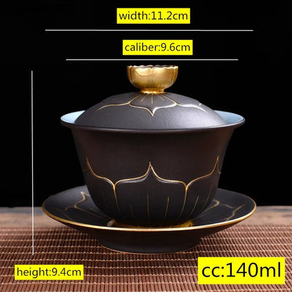 Chinese style Hand Made cover bowl tea set ceramics Tea cup gaiwan tea pot Travel teaset Home Office Tea Bowl 140ml