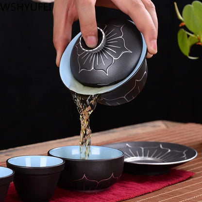 Chinese style Hand Made cover bowl tea set ceramics Tea cup gaiwan tea pot Travel teaset Home Office Tea Bowl 140ml