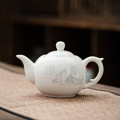 Chinese style Kung Fu Tea Set Teapot Household purple clay pot Teapot Pure Handmade White Porcelain Tea Pot Ceramic kettle 220ml