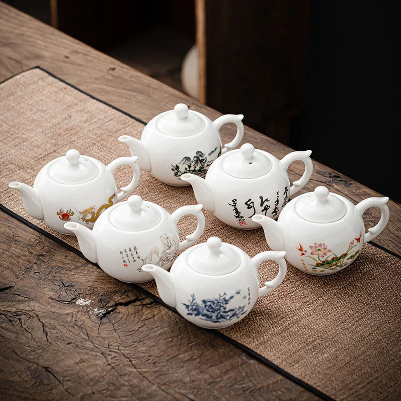 Chinese style Kung Fu Tea Set Teapot Household purple clay pot Teapot Pure Handmade White Porcelain Tea Pot Ceramic kettle 220ml
