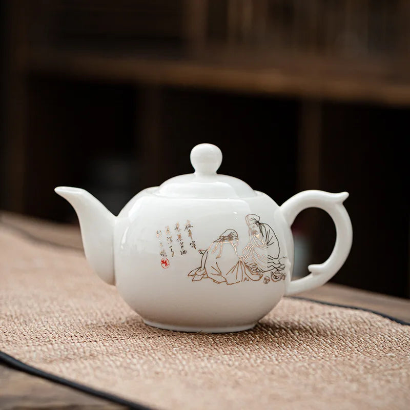 Chinese style Kung Fu Tea Set Teapot Household purple clay pot Teapot Pure Handmade White Porcelain Tea Pot Ceramic kettle 220ml