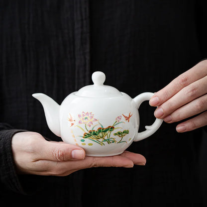 Chinese style Kung Fu Tea Set Teapot Household purple clay pot Teapot Pure Handmade White Porcelain Tea Pot Ceramic kettle 220ml
