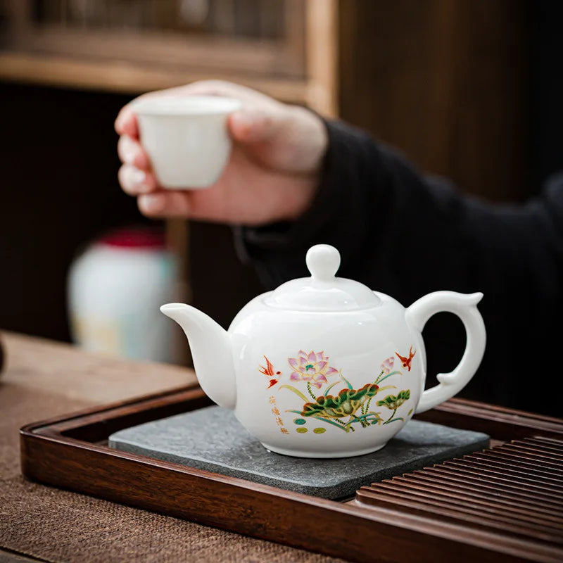 Chinese style Kung Fu Tea Set Teapot Household purple clay pot Teapot Pure Handmade White Porcelain Tea Pot Ceramic kettle 220ml