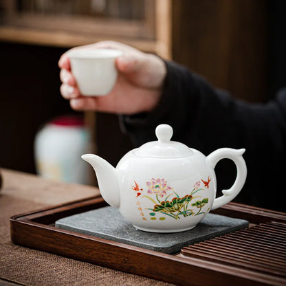 Chinese style Kung Fu Tea Set Teapot Household purple clay pot Teapot Pure Handmade White Porcelain Tea Pot Ceramic kettle 220ml