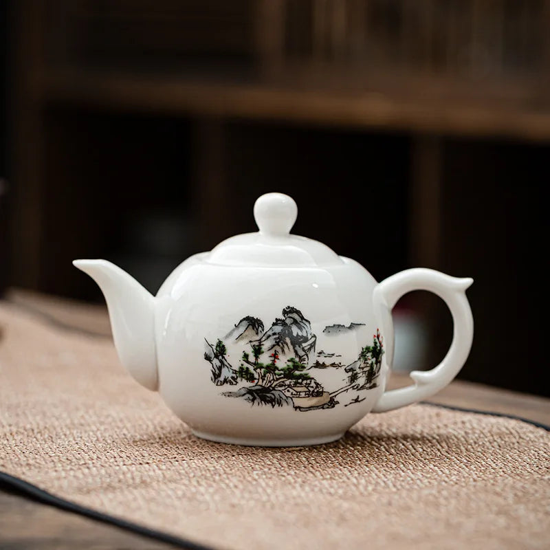 Chinese style Kung Fu Tea Set Teapot Household purple clay pot Teapot Pure Handmade White Porcelain Tea Pot Ceramic kettle 220ml