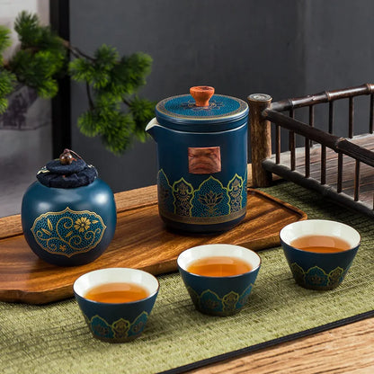 Chinese style  Portable Ceramic tea set One pot and three cups Travel tea set Make a teapot with you teacup Gift  tea sets