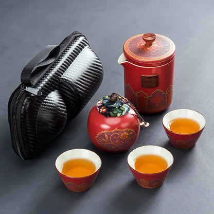 Chinese style  Portable Ceramic tea set One pot and three cups Travel tea set Make a teapot with you teacup Gift  tea sets
