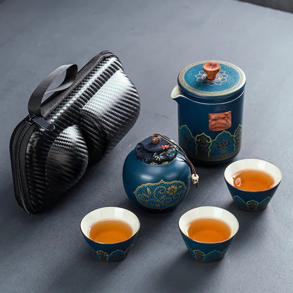 Chinese style  Portable Ceramic tea set One pot and three cups Travel tea set Make a teapot with you teacup Gift  tea sets