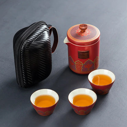 Chinese style  Portable Ceramic tea set One pot and three cups Travel tea set Make a teapot with you teacup Gift  tea sets