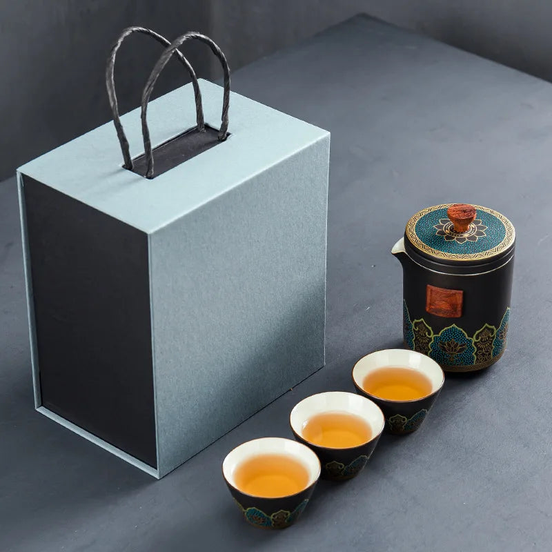 Chinese style  Portable Ceramic tea set One pot and three cups Travel tea set Make a teapot with you teacup Gift  tea sets