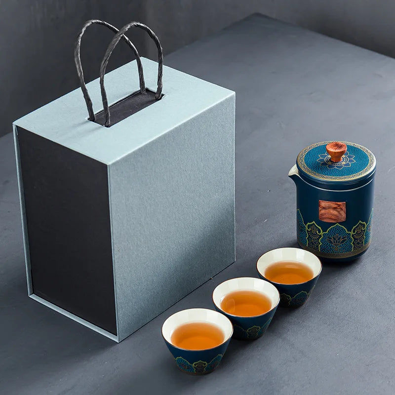 Chinese style  Portable Ceramic tea set One pot and three cups Travel tea set Make a teapot with you teacup Gift  tea sets