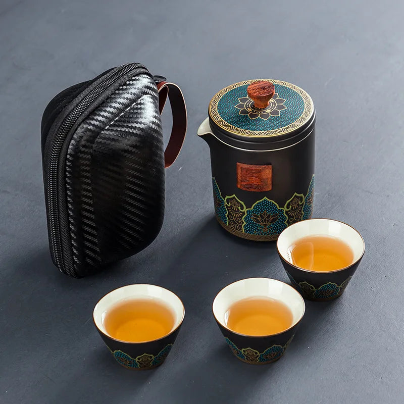 Chinese style  Portable Ceramic tea set One pot and three cups Travel tea set Make a teapot with you teacup Gift  tea sets