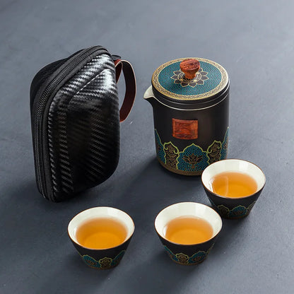 Chinese style  Portable Ceramic tea set One pot and three cups Travel tea set Make a teapot with you teacup Gift  tea sets