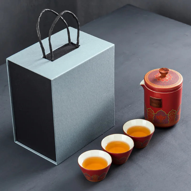 Chinese style  Portable Ceramic tea set One pot and three cups Travel tea set Make a teapot with you teacup Gift  tea sets