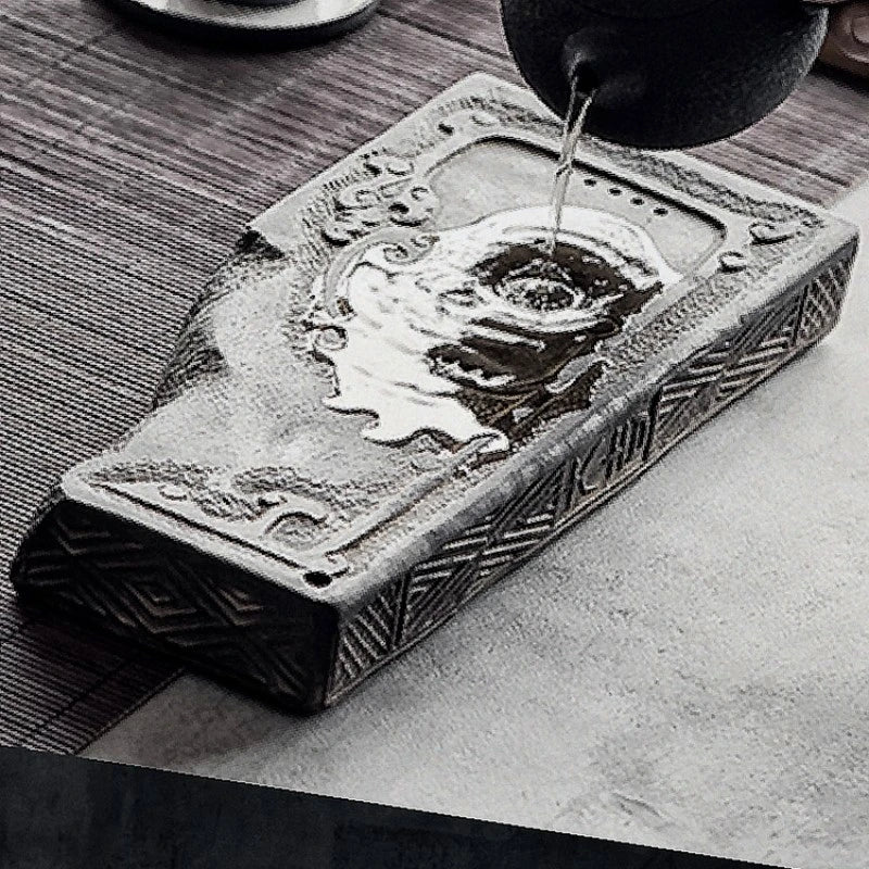 Chinese style brick tea tray antique ceramic water storage tea table wood brick single dry foam tray tea set